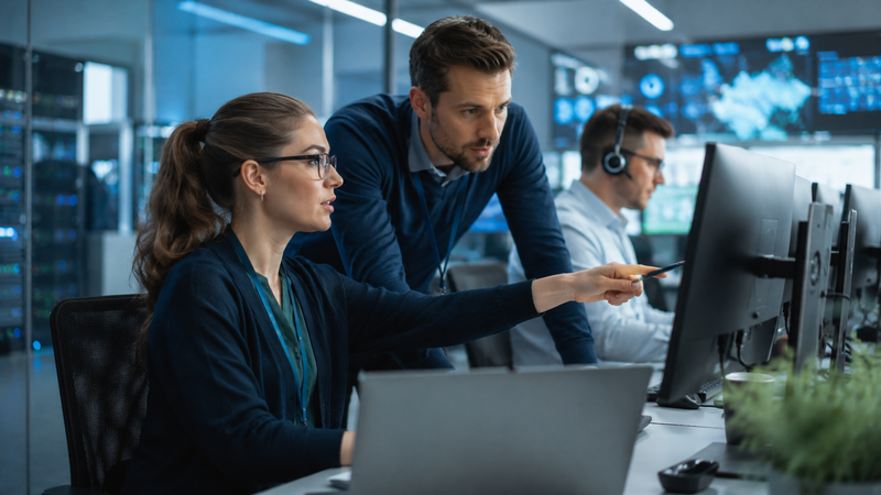 Mitarbeitende eines IT-Dienstleisters im Austausch über IT- und Serviceprozesse