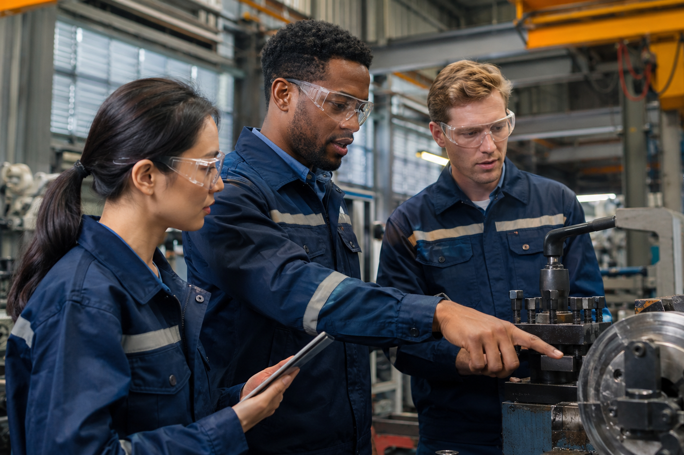 Mitarbeitende in der Fertigung planen Serviceprozesse mit ITSM und ESM Software