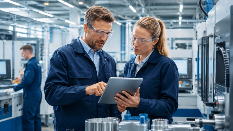 itarbeitende in der Fertigung planen Serviceprozesse mit ITSM und ESM Software