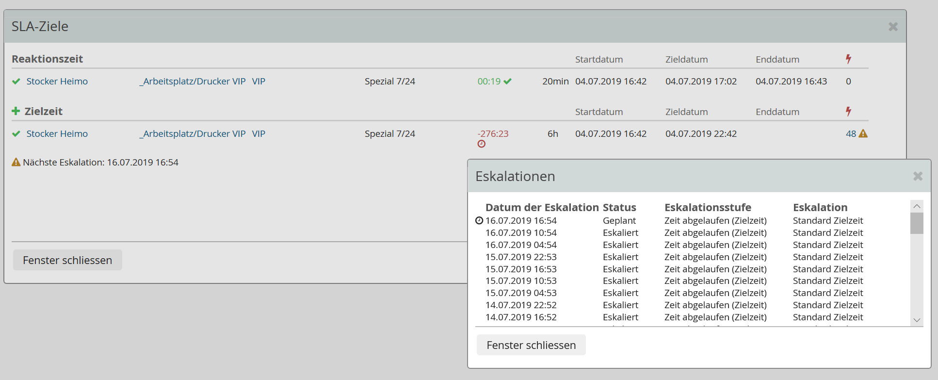 Enterprise Service Management Zeitmessungen und Eskalationsmanagement